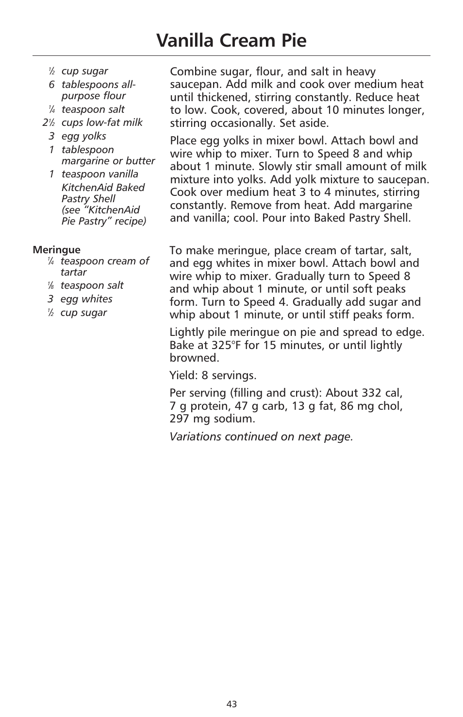 Vanilla cream pie | KITCHENAID 9706634D User Manual | Page 43 / 72