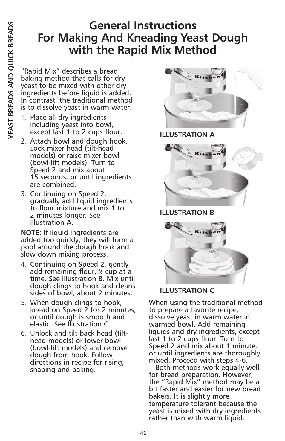 Illustration a illustration b illustration c, Yeast breads and quick breads | KITCHENAID 9706634D User Manual | Page 46 / 72