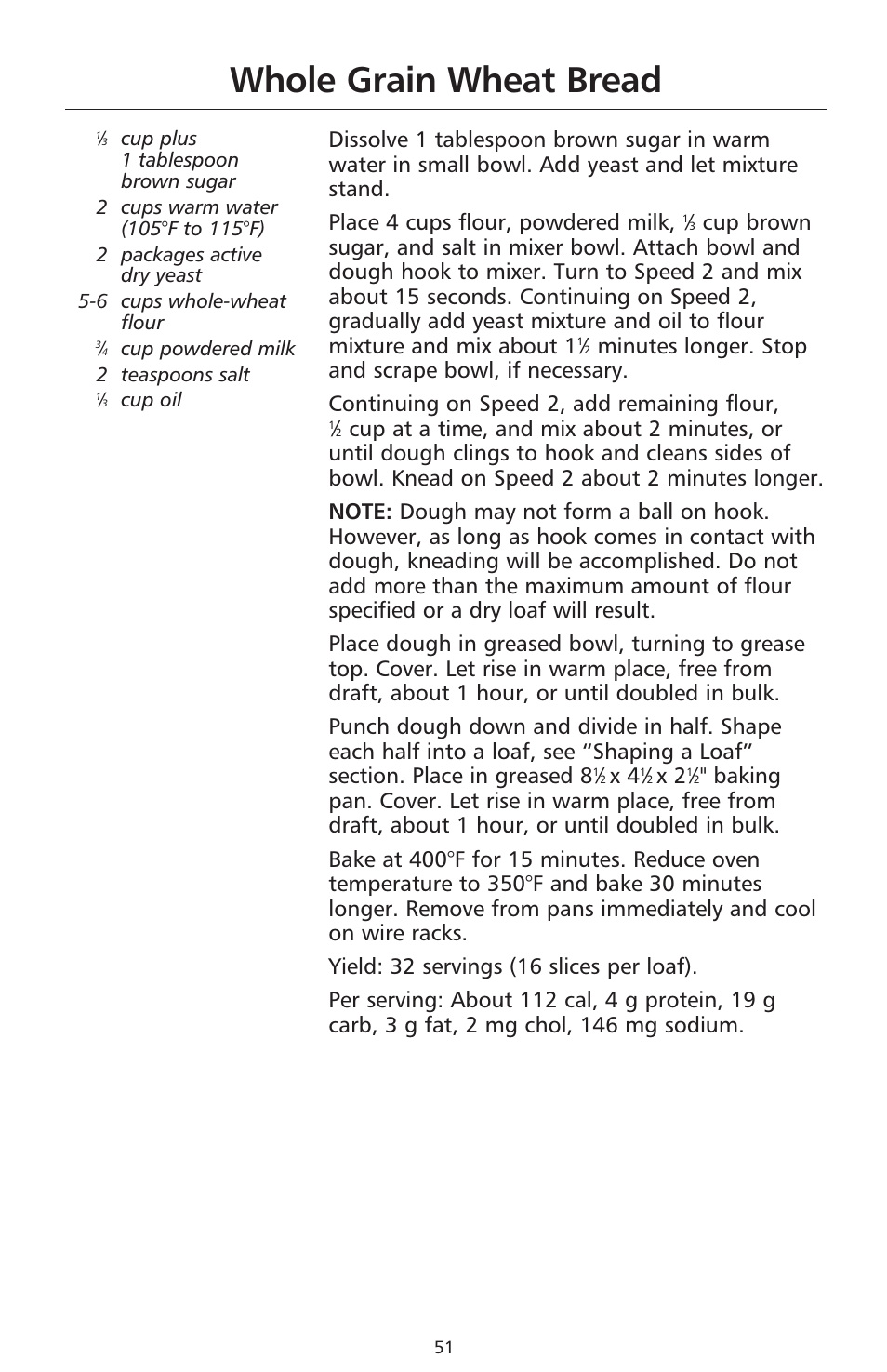 Whole grain wheat bread | KITCHENAID 9706634D User Manual | Page 51 / 72