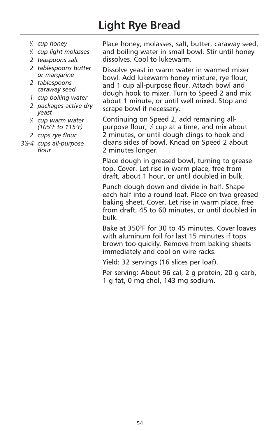 Light rye bread | KITCHENAID 9706634D User Manual | Page 54 / 72