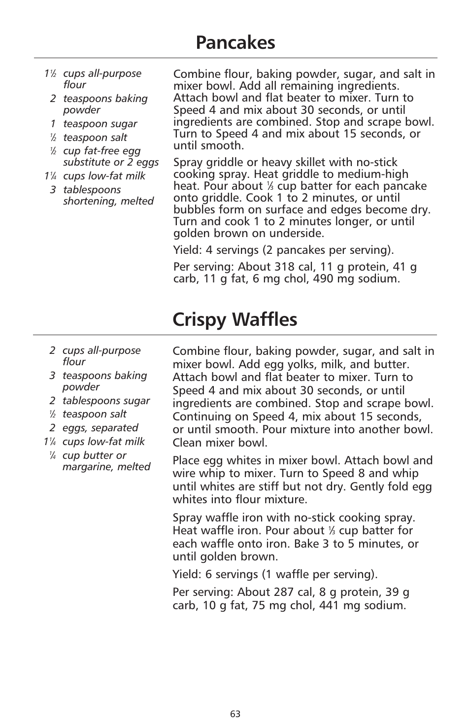 Pancakes, Crispy waffles | KITCHENAID 9706634D User Manual | Page 63 / 72