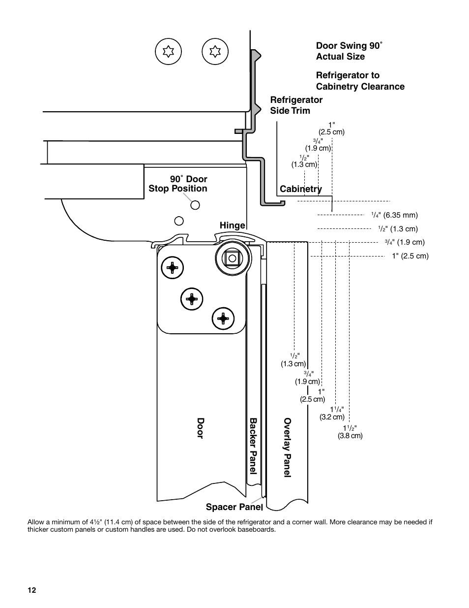 Spacer panel cabinetry, 90˚ door stop position | KITCHENAID W10291426A User Manual | Page 12 / 76