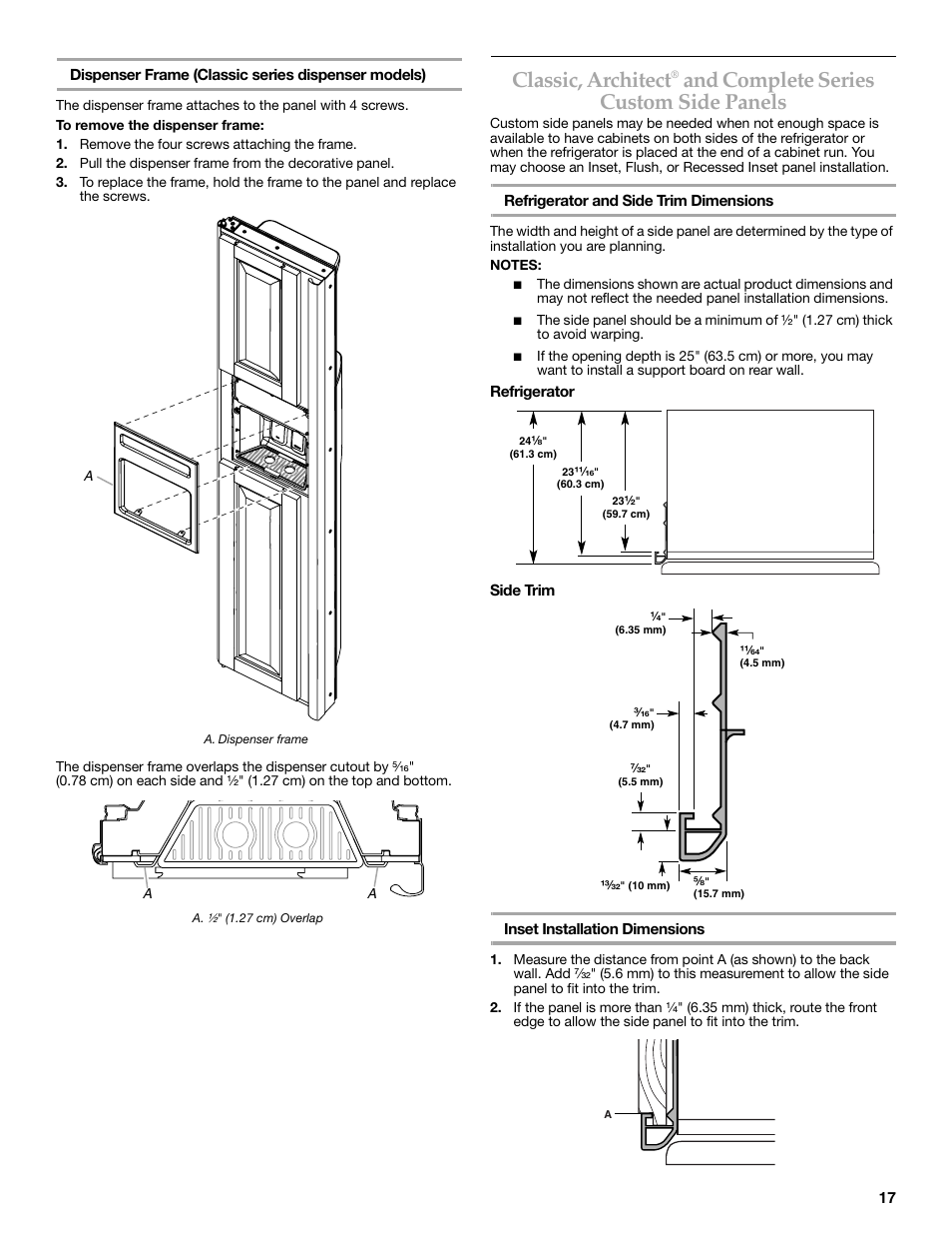 Classic, architect, And complete series custom side panels | KITCHENAID W10291426A User Manual | Page 17 / 76