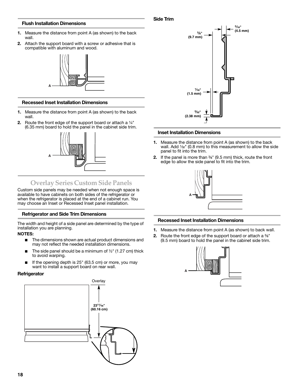 Overlay series custom side panels | KITCHENAID W10291426A User Manual | Page 18 / 76