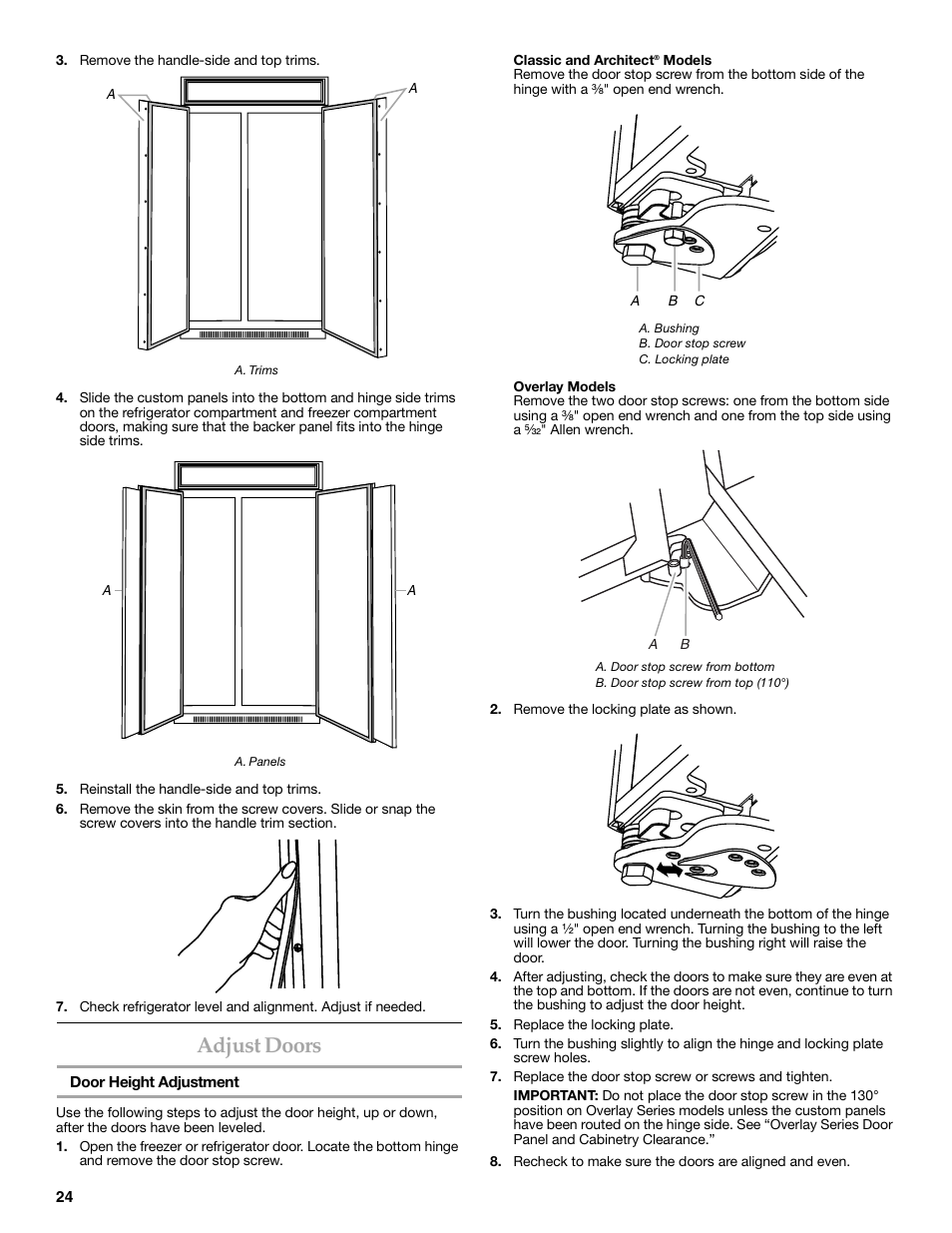 Adjust doors | KITCHENAID W10291426A User Manual | Page 24 / 76