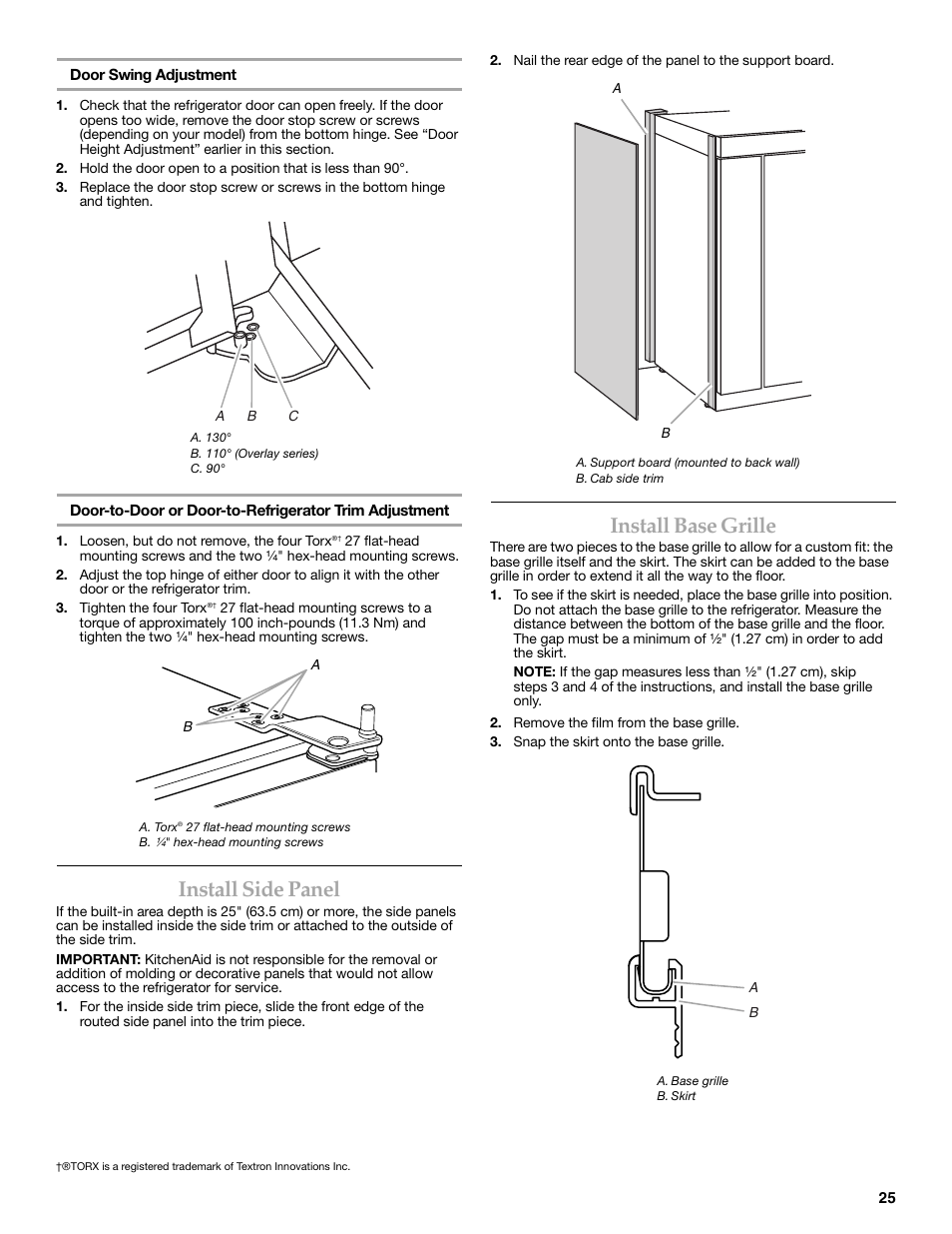 Install side panel, Install base grille | KITCHENAID W10291426A User Manual | Page 25 / 76