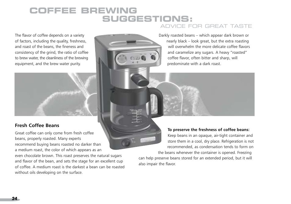 Coffee brewing, Suggestions | KITCHENAID PROLINE 4KPCM050 User Manual | Page 25 / 38