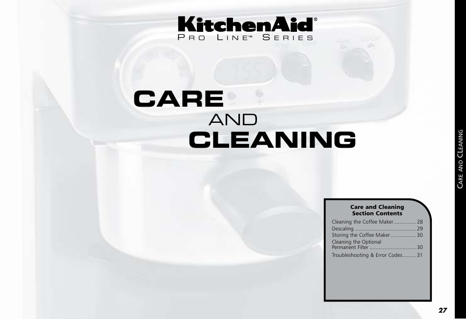 Care, Cleaning | KITCHENAID PROLINE 4KPCM050 User Manual | Page 28 / 38
