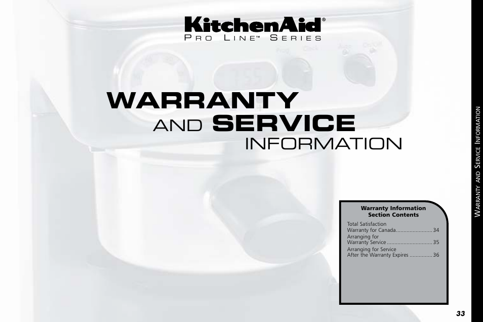 Warranty, Service, Information | KITCHENAID PROLINE 4KPCM050 User Manual | Page 34 / 38