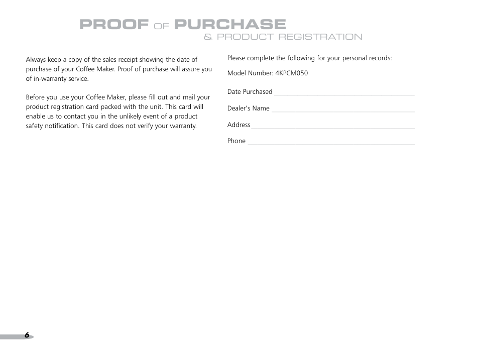Proof, Purchase | KITCHENAID PROLINE 4KPCM050 User Manual | Page 7 / 38