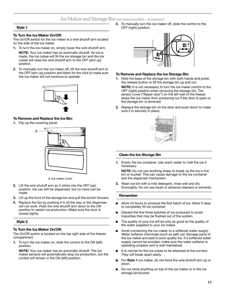 Ice maker and storage bin | KITCHENAID W10161714A User Manual | Page 11 / 64