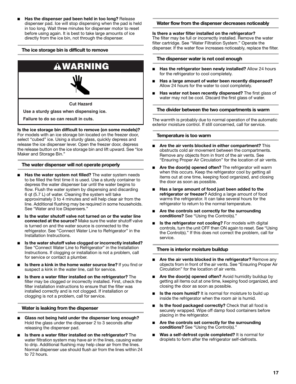 Warning | KITCHENAID W10161714A User Manual | Page 17 / 64