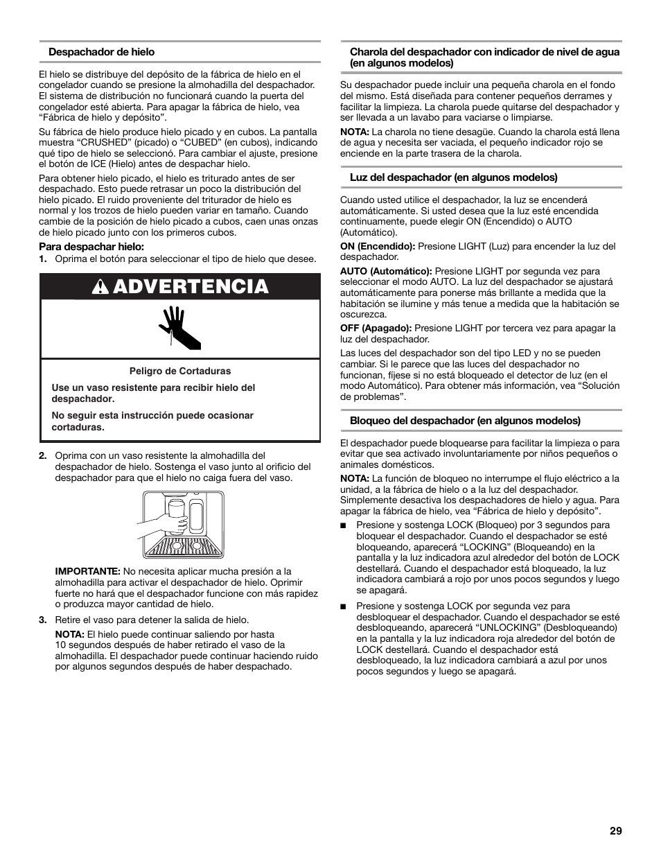 Advertencia | KITCHENAID W10161714A User Manual | Page 29 / 64