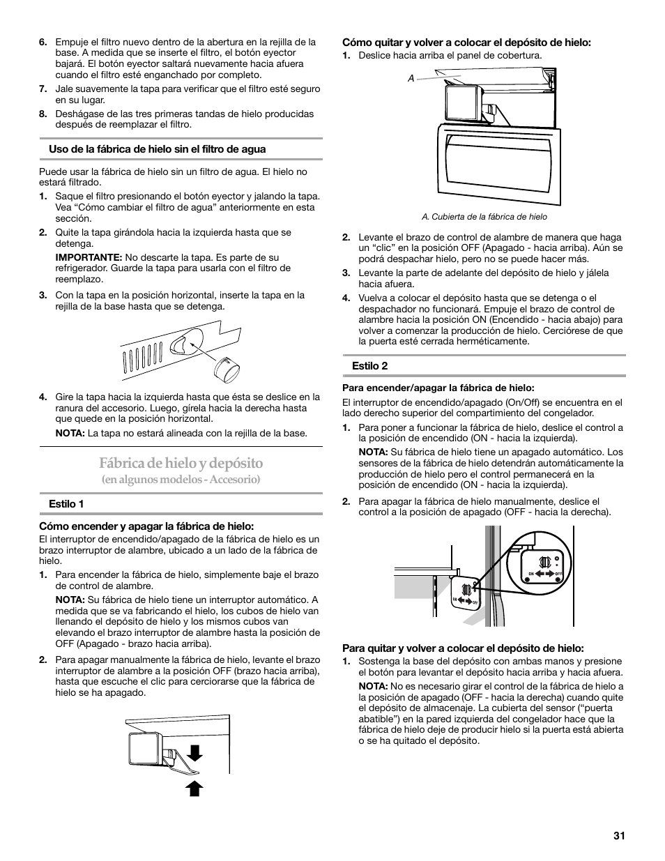 Fábrica de hielo y depósito | KITCHENAID W10161714A User Manual | Page 31 / 64