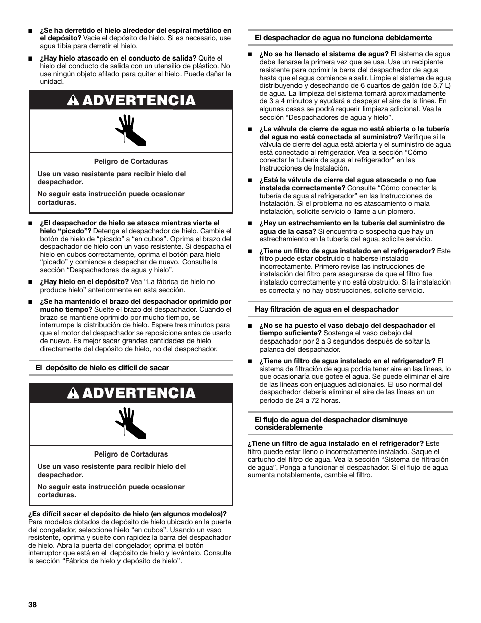 Advertencia | KITCHENAID W10161714A User Manual | Page 38 / 64