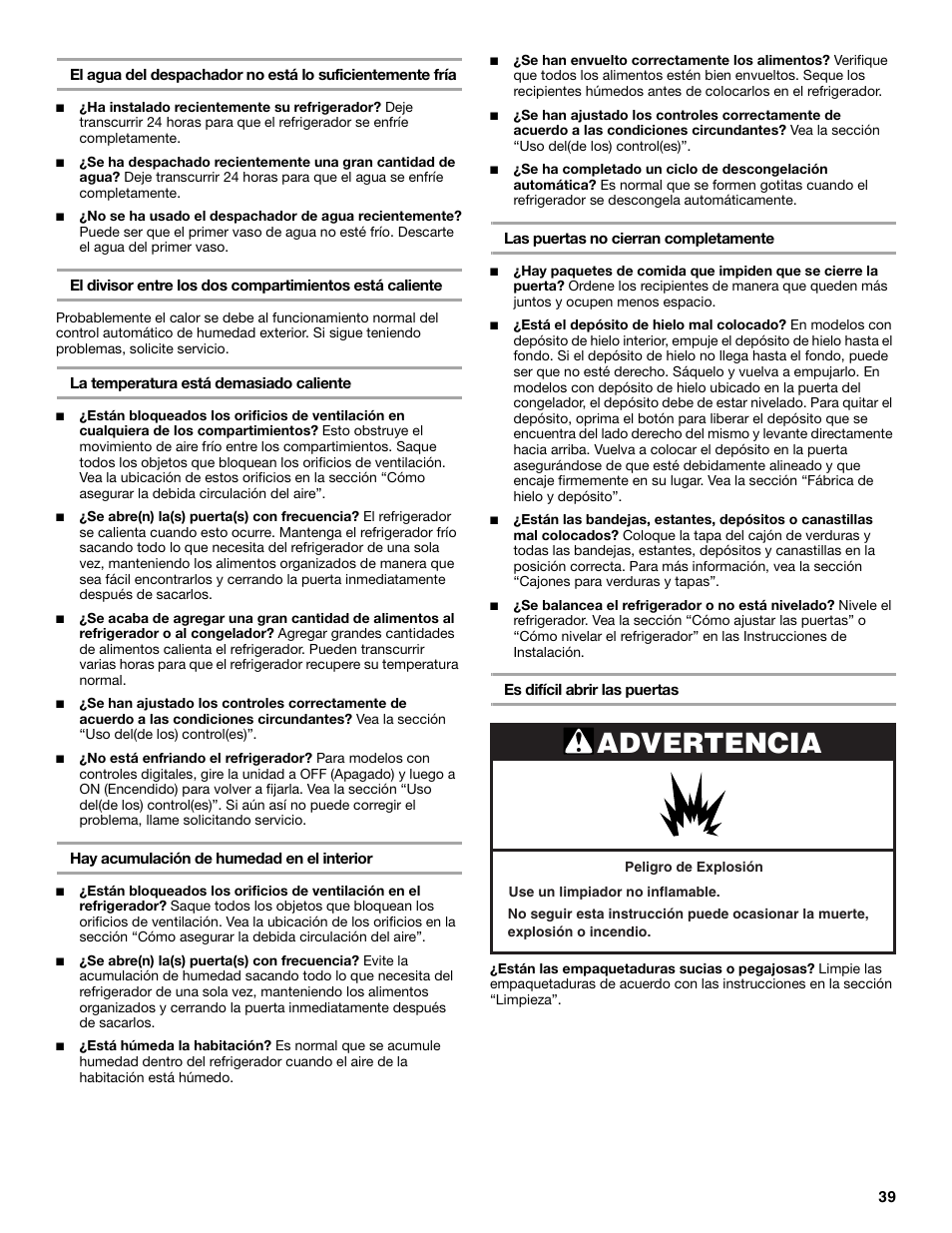 Advertencia | KITCHENAID W10161714A User Manual | Page 39 / 64