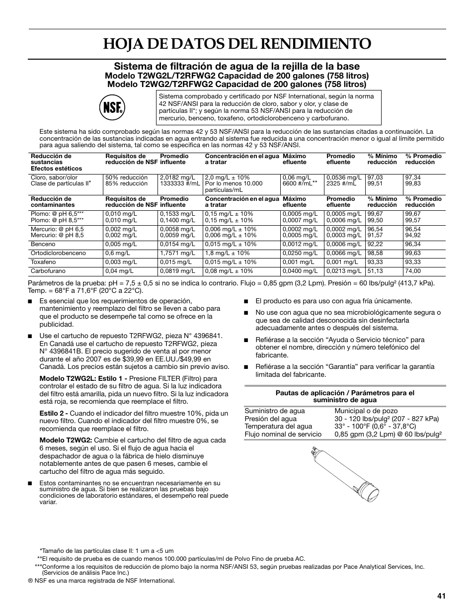 Hoja de datos del rendimiento | KITCHENAID W10161714A User Manual | Page 41 / 64