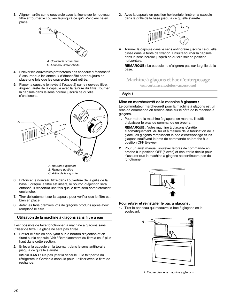 Machine à glaçons et bac d’entreposage | KITCHENAID W10161714A User Manual | Page 52 / 64