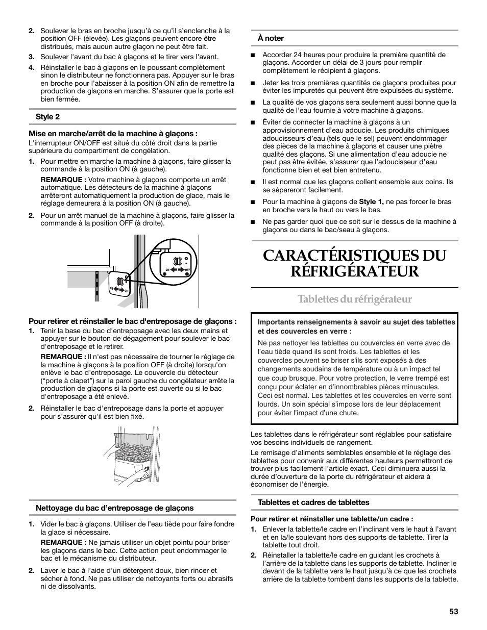 Caractéristiques du réfrigérateur, Tablettes du réfrigérateur | KITCHENAID W10161714A User Manual | Page 53 / 64