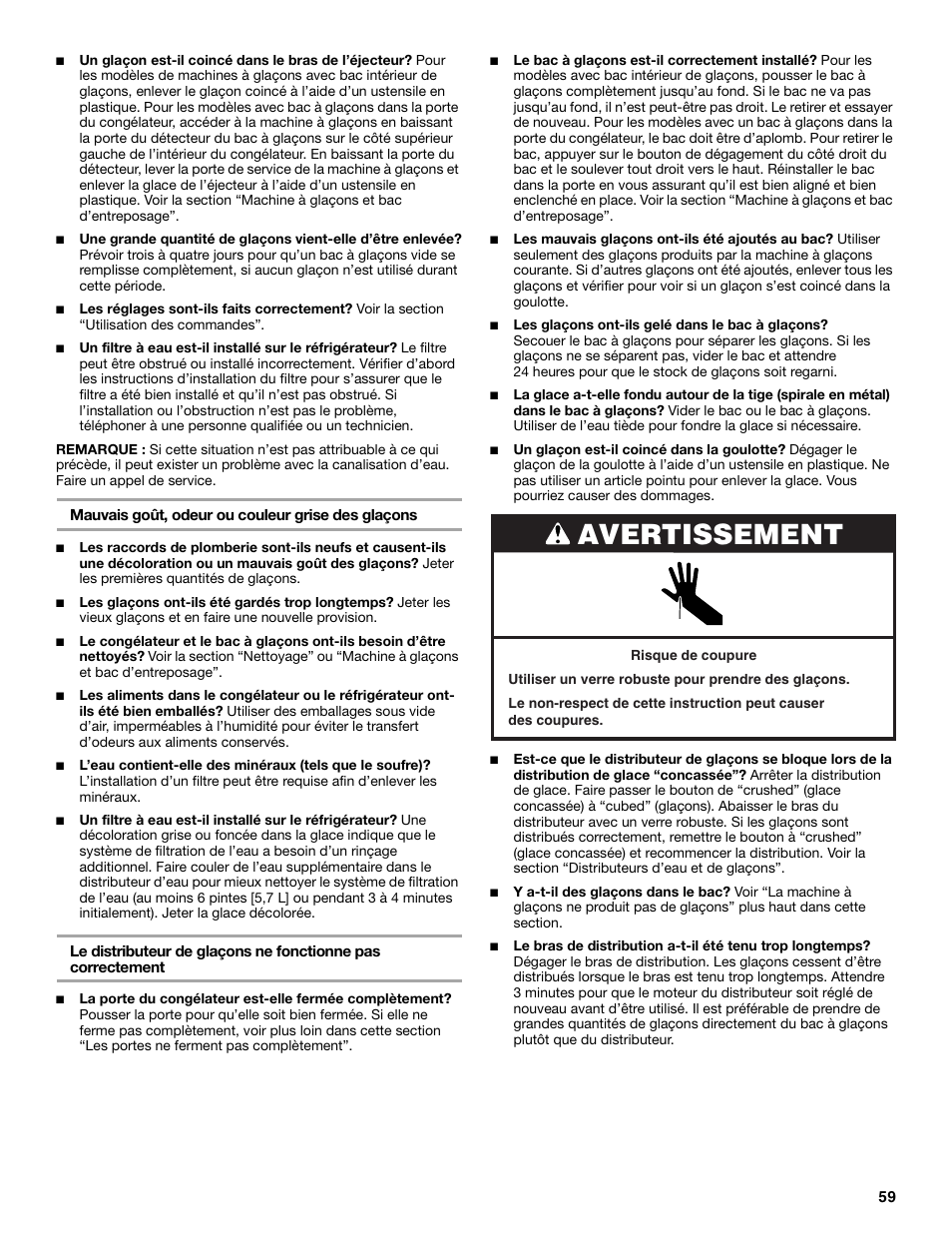 Avertissement | KITCHENAID W10161714A User Manual | Page 59 / 64