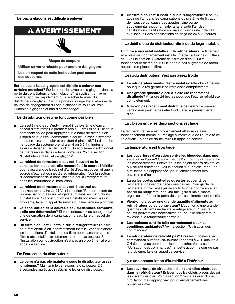 Avertissement | KITCHENAID W10161714A User Manual | Page 60 / 64