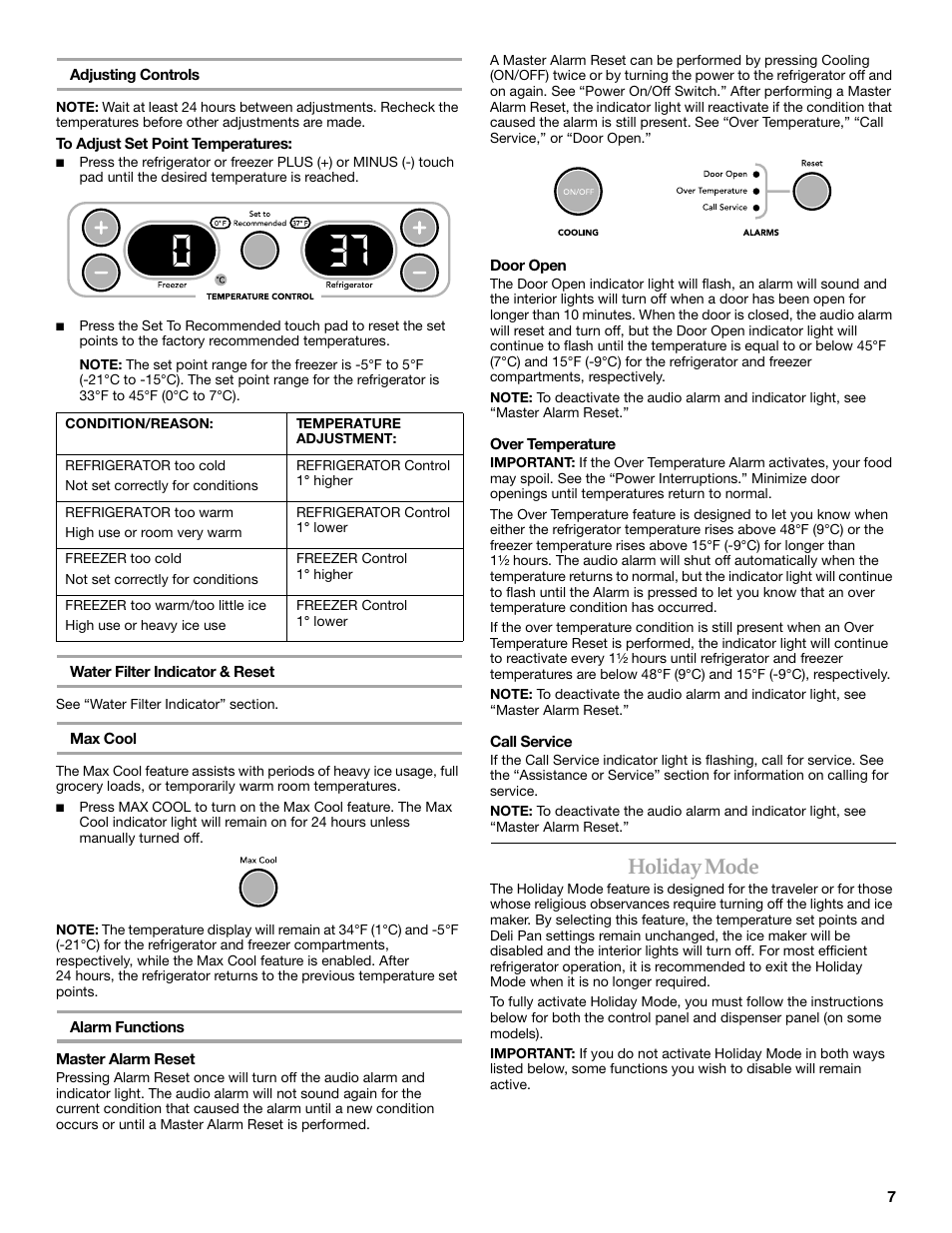 Holiday mode | KITCHENAID W10161714A User Manual | Page 7 / 64