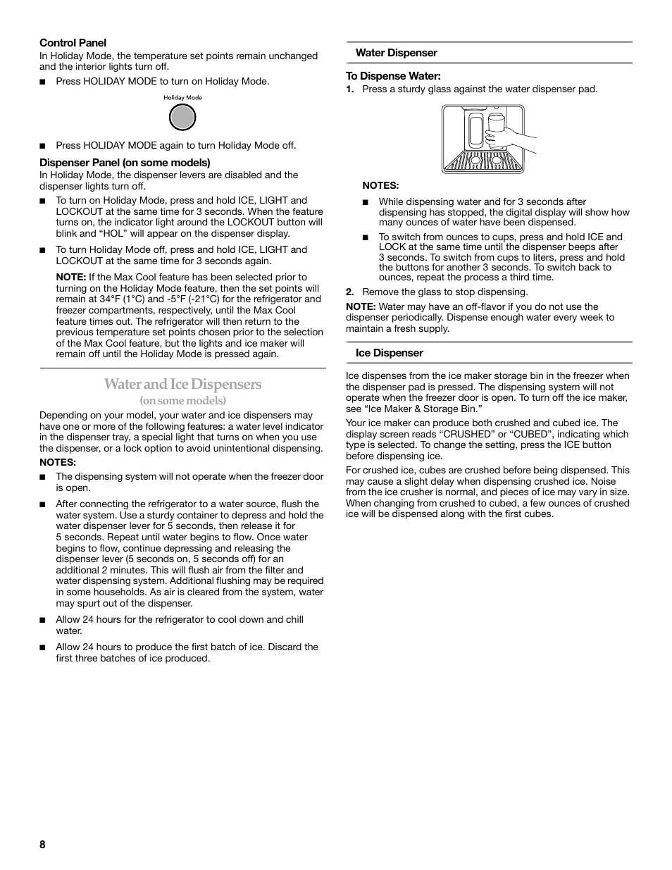 Water and ice dispensers, On some models) | KITCHENAID W10161714A User Manual | Page 8 / 64