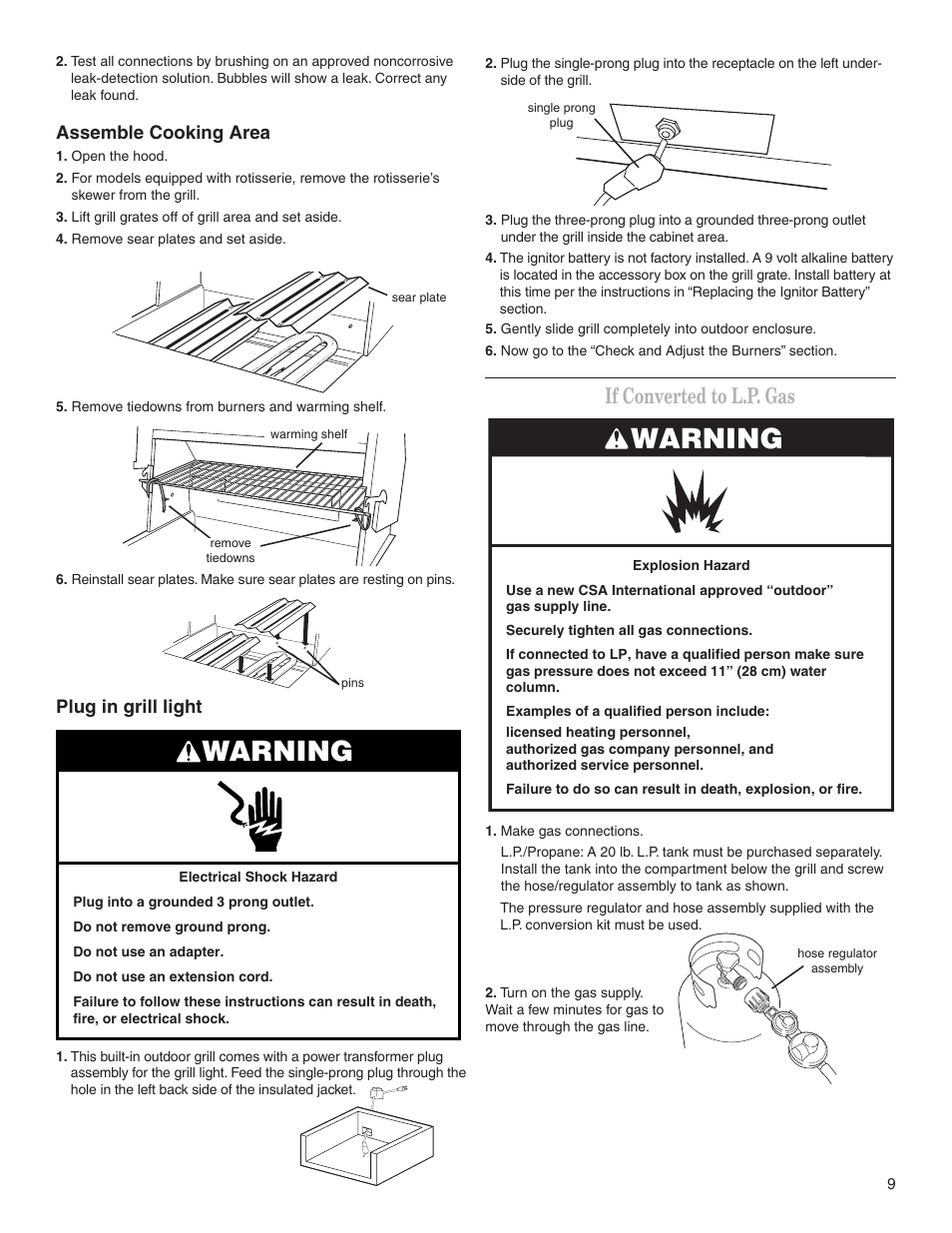 Warning, If converted to l.p. gas | KITCHENAID KBGS274SSS0 User Manual | Page 9 / 20