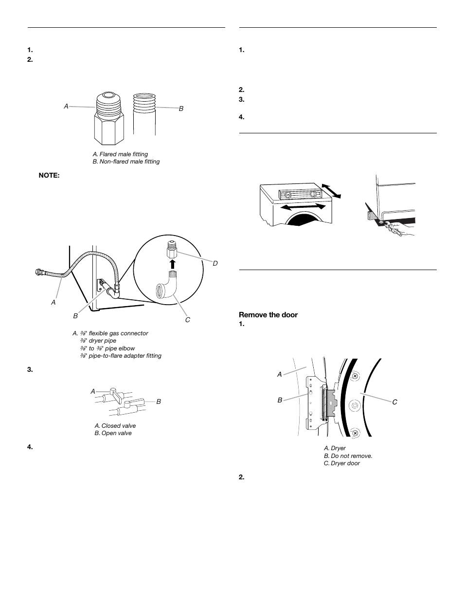 Make gas connection, Connect vent, Level dryer | Reverse door swing | KITCHENAID FRONT-LOADINGGAS DRYER User Manual | Page 12 / 72