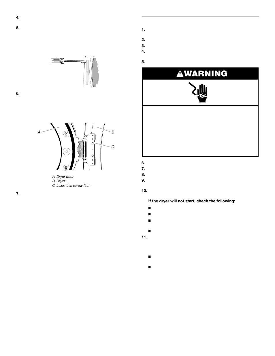 Warning, Complete installation | KITCHENAID FRONT-LOADINGGAS DRYER User Manual | Page 14 / 72