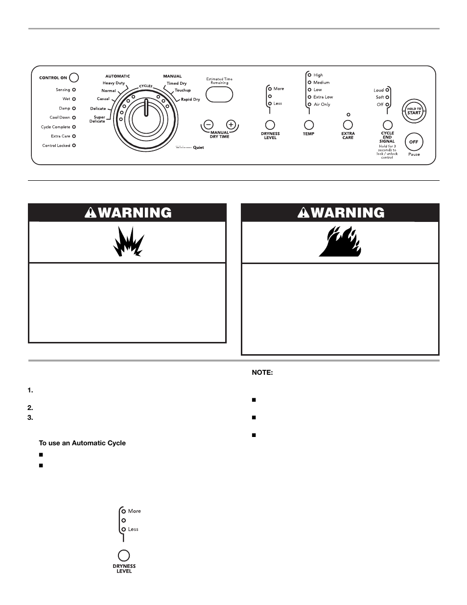 Dryer use, Warning, Starting your dryer | KITCHENAID FRONT-LOADINGGAS DRYER User Manual | Page 15 / 72