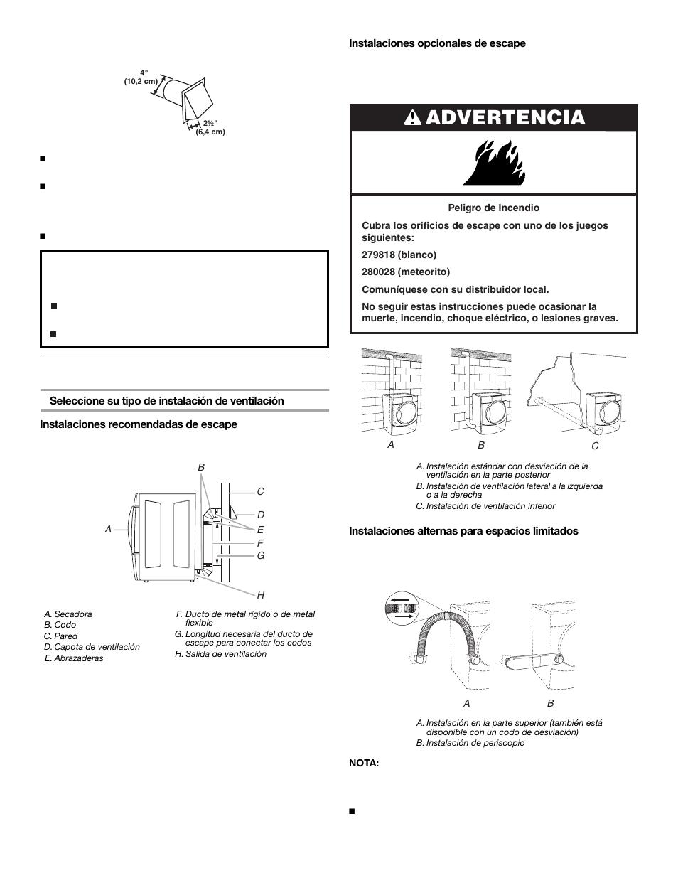 Advertencia, Planificación del sistema de ventilación | KITCHENAID FRONT-LOADINGGAS DRYER User Manual | Page 32 / 72