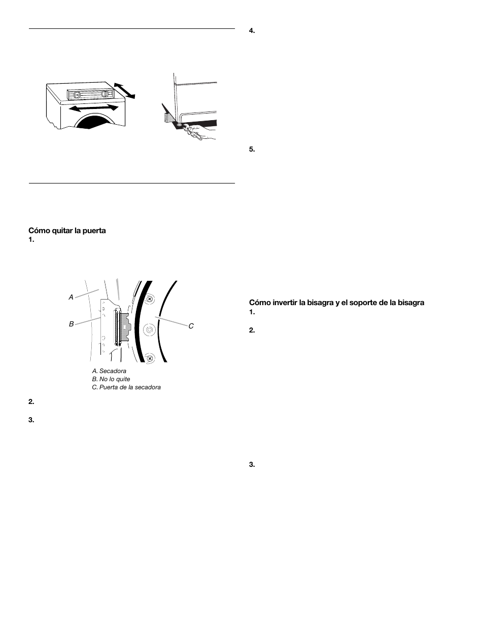 Nivelación de la secadora, Cómo invertir el cierre de la puerta | KITCHENAID FRONT-LOADINGGAS DRYER User Manual | Page 35 / 72