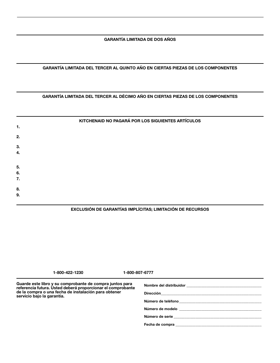 Garantía de la secadora kitchenaid | KITCHENAID FRONT-LOADINGGAS DRYER User Manual | Page 46 / 72