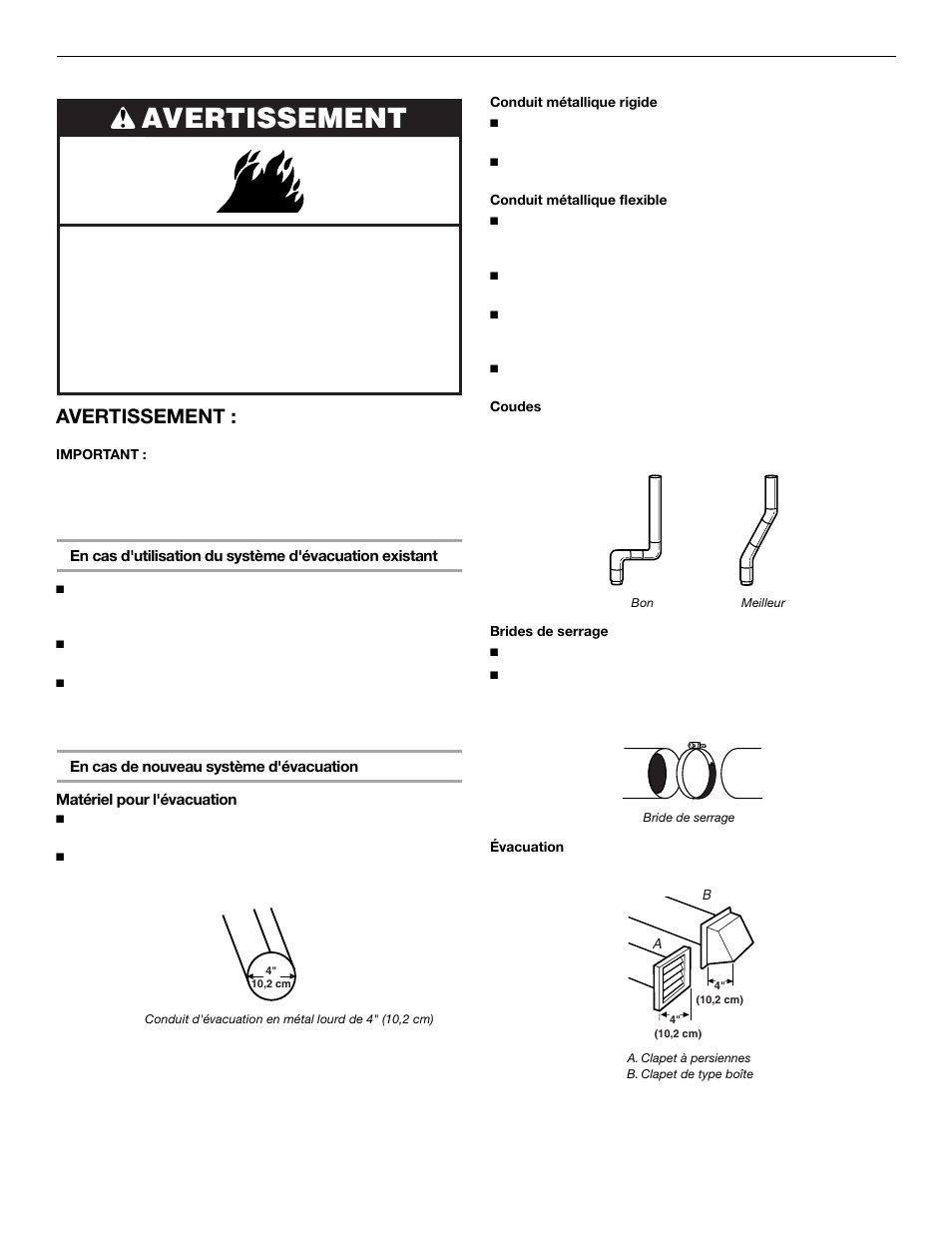 Exigences concernant l'évacuation, Avertissement | KITCHENAID FRONT-LOADINGGAS DRYER User Manual | Page 54 / 72