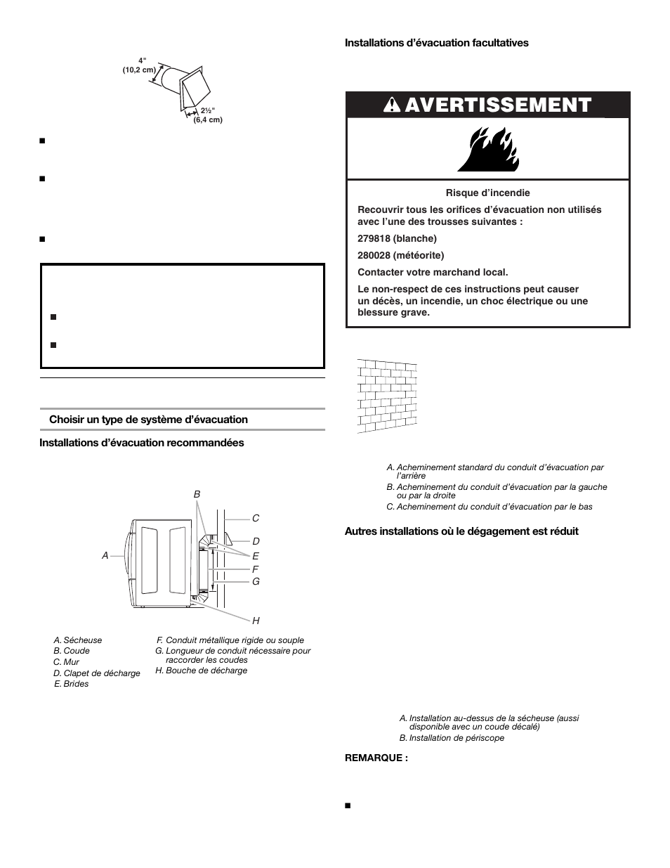 Avertissement, Planification du système d’évacuation | KITCHENAID FRONT-LOADINGGAS DRYER User Manual | Page 55 / 72