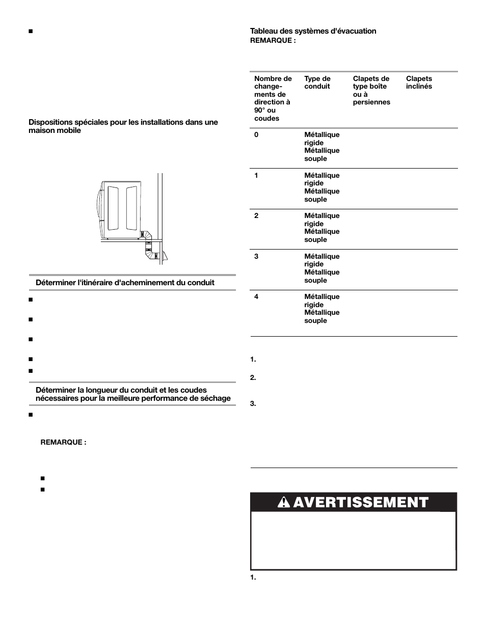 Avertissement, Installation du système d’évacuation, Installation des pieds de nivellement | KITCHENAID FRONT-LOADINGGAS DRYER User Manual | Page 56 / 72