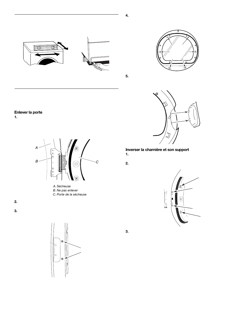 Mise à niveau de la sécheuse, Inversion de l'ouverture de la porte | KITCHENAID FRONT-LOADINGGAS DRYER User Manual | Page 58 / 72