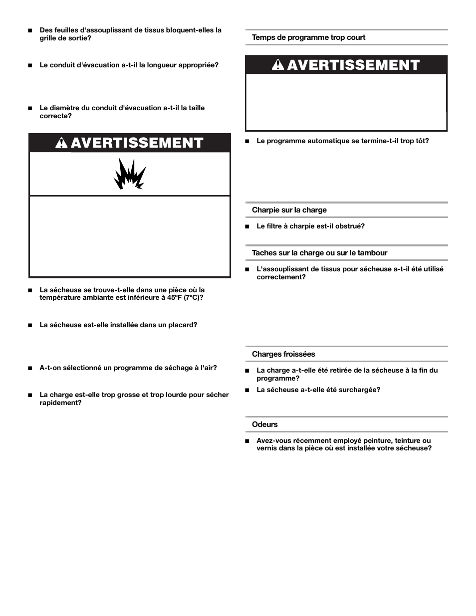 Avertissement | KITCHENAID FRONT-LOADINGGAS DRYER User Manual | Page 69 / 72