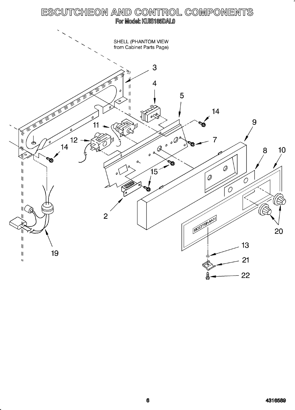Escutcheon and control | KITCHENAID KUIS185DAL0 User Manual | Page 8 / 11