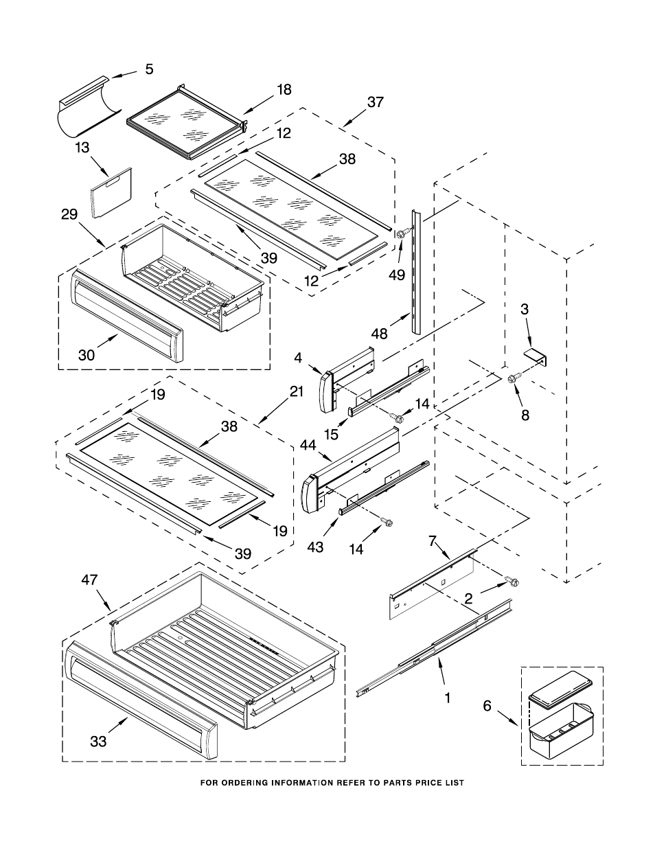 Refrigerator shelf, Refrigerator shelf parts | KITCHENAID KBLO36FMX01 User Manual | Page 7 / 18