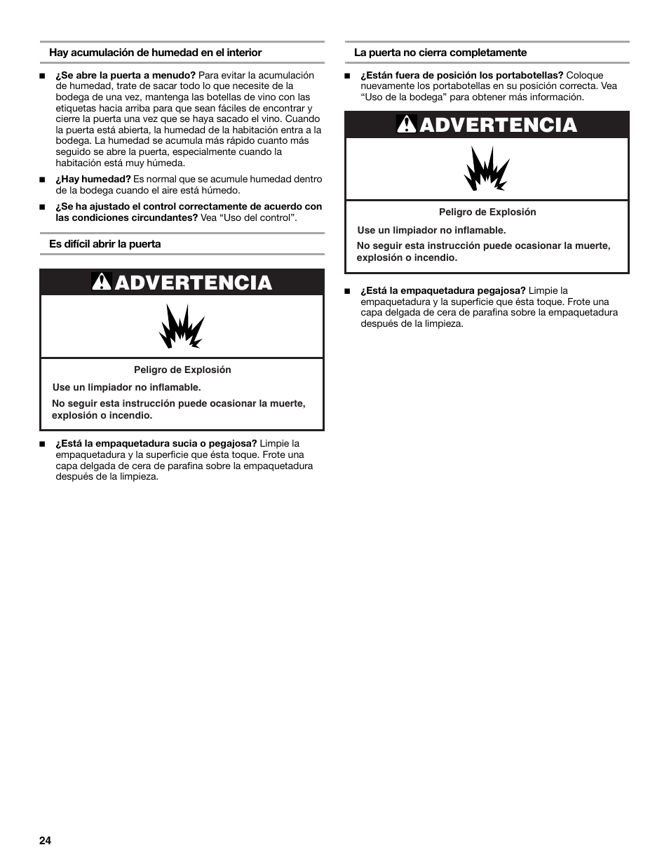 Advertencia | KITCHENAID KUWO24LSBX User Manual | Page 24 / 40