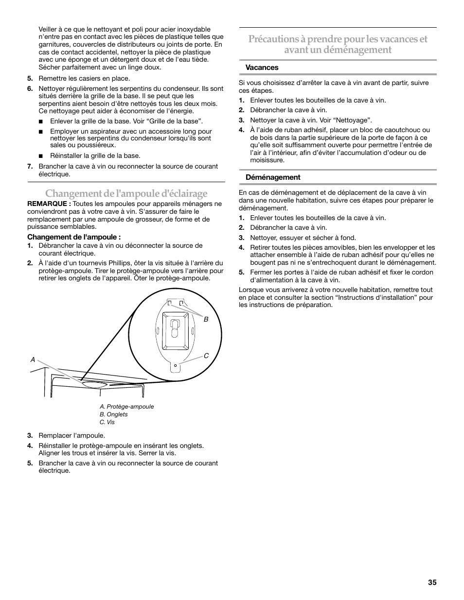 Changement de l'ampoule d'éclairage | KITCHENAID KUWO24LSBX User Manual | Page 35 / 40