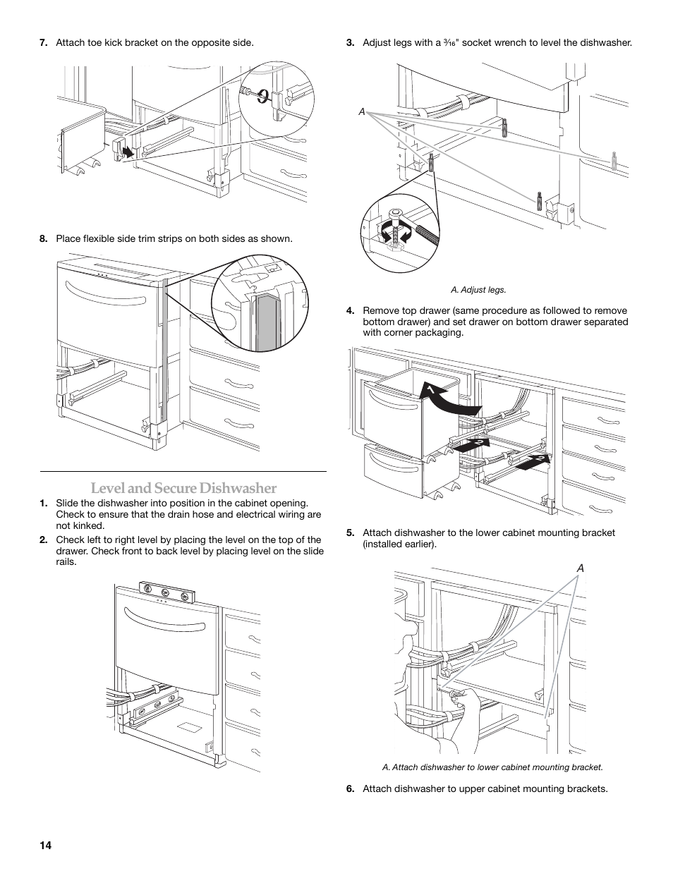 Level and secure dishwasher | KITCHENAID W10118037B User Manual | Page 14 / 52