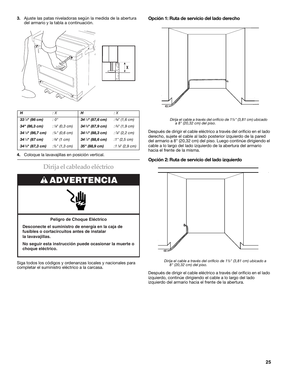 Advertencia, Dirija el cableado eléctrico | KITCHENAID W10118037B User Manual | Page 25 / 52