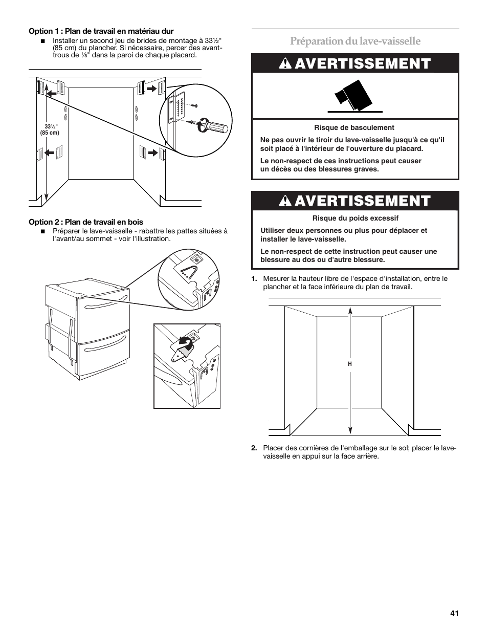 Avertissement, Préparation du lave-vaisselle | KITCHENAID W10118037B User Manual | Page 41 / 52