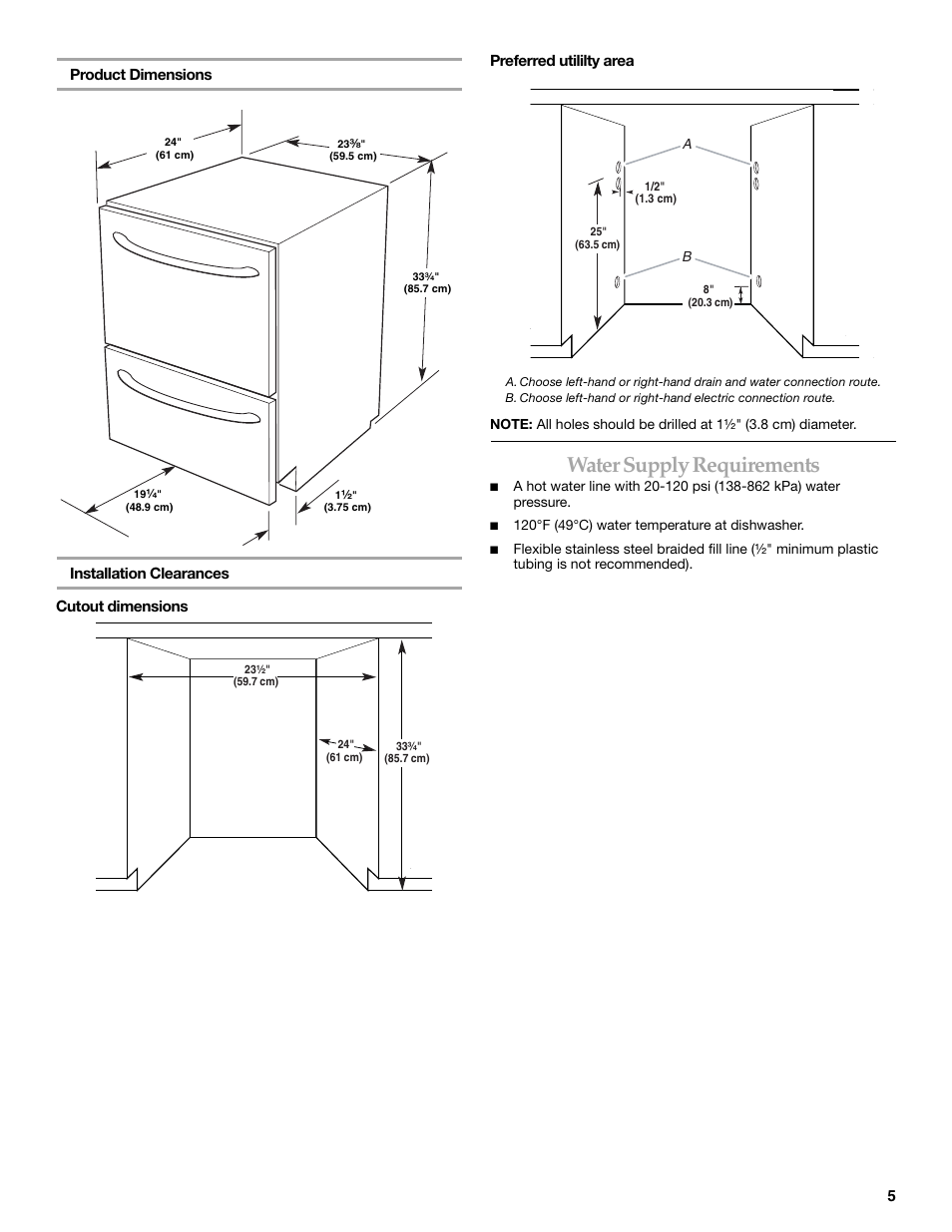 Water supply requirements | KITCHENAID W10118037B User Manual | Page 5 / 52