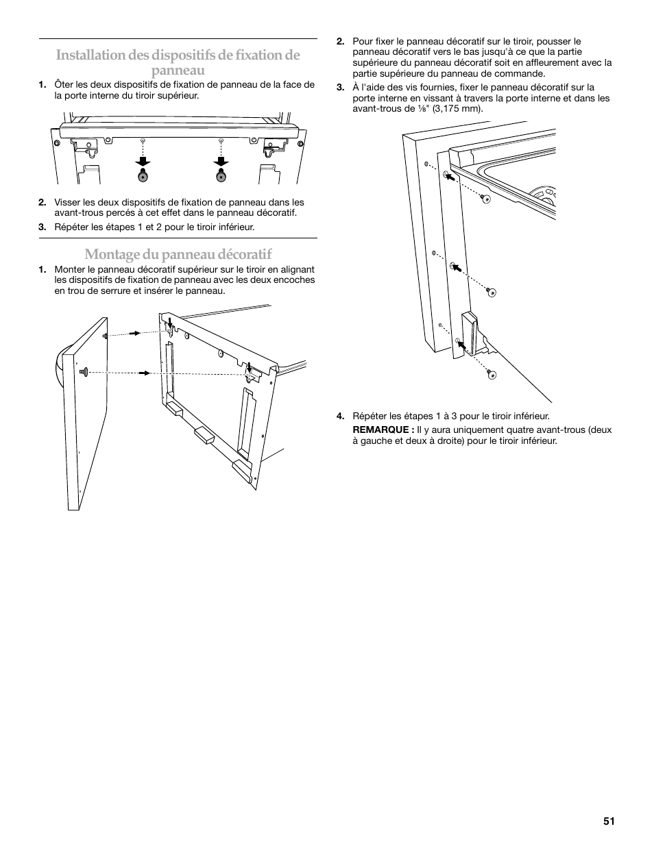 Montage du panneau décoratif | KITCHENAID W10118037B User Manual | Page 51 / 52