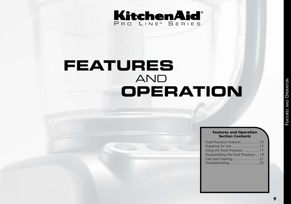 Features, Operation | KITCHENAID KPFP850 User Manual | Page 11 / 99