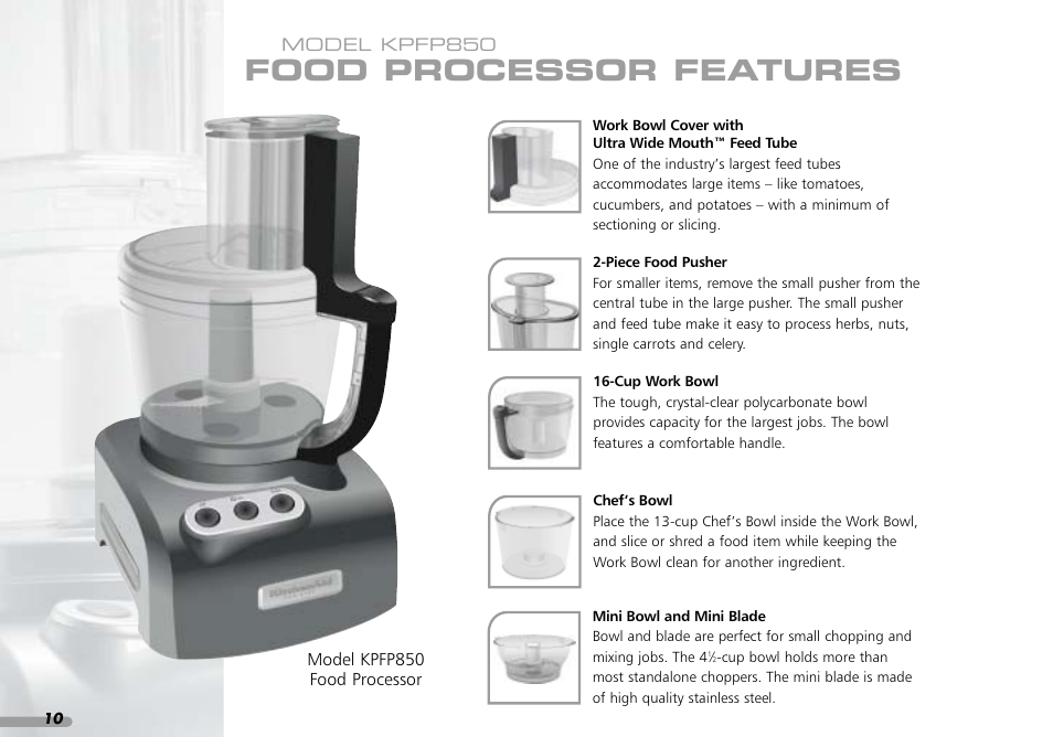 Food processor features | KITCHENAID KPFP850 User Manual | Page 12 / 99